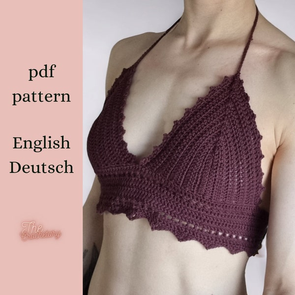 Crochet Pattern Bralette German/English with pictures Bella crochet top crochet bralette crochet crop top crochet bustier neckholder boho