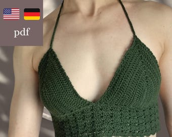 Patrón de ganchillo para el bralette ALICE | Teje a ganchillo un top con cuello halter y cordones en la espalda | Top para festivales y playa | PDF