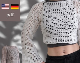 Crochet Pattern Spider Web Mesh Sweater XS–XXL | Mesh Sweater in Regular & Cropped Lengths | Festival Top for Layering | PDF Crochet Pattern