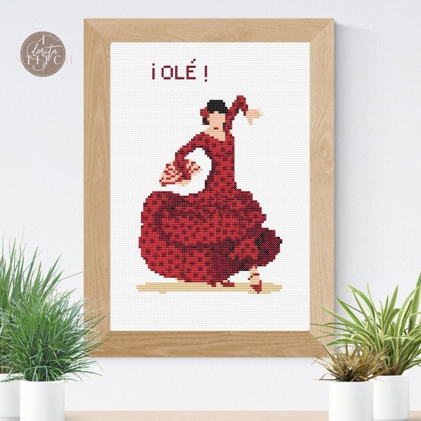 Flamenco Dancer cross stitch, Flamenco dress cross stitch, Spanish dancer cross stitch, pdf download counted