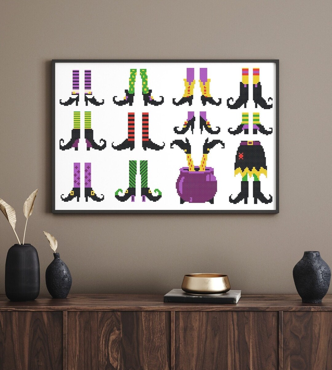 Witch Feet Halloween Cross Stitch Pattern, Halloween Cross Stitch