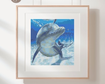 Dolphin cross stitch pattern, dolphin swimming cross stitch pattern, ocean cross stitch, pdf download