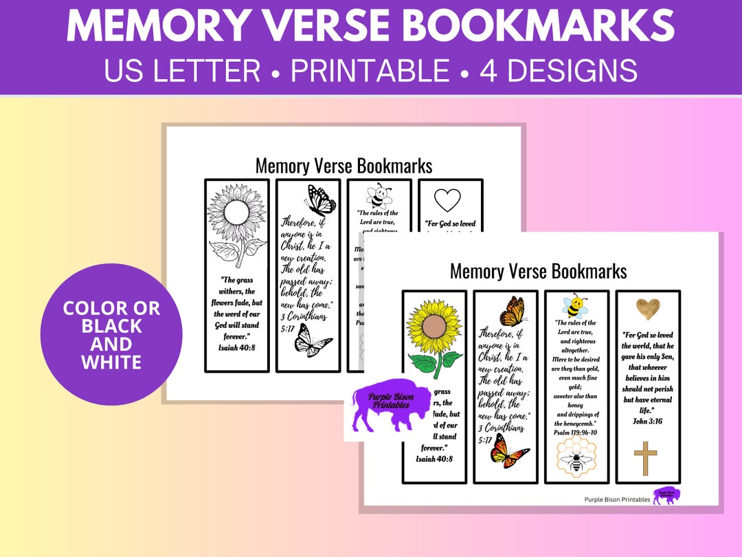 Four Bible Verse Bookmarks in Color or Black and White. for Use in ...