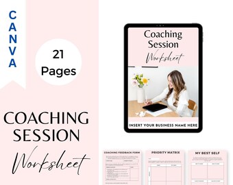 Coaching Session Worksheet for Coach, Coaching Worksheet Tools, Coaching workbook, Client Session Editable Canva Worksheet for Coaches