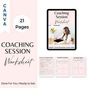 Coaching Session Worksheet for Coach, Coaching Worksheet Tools, Coaching workbook, Client Session Editable Canva Worksheet for Coaches