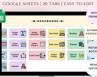 Teacher Student Planner Google Sheets, Lesson Planner, Grade and Attendance Tracker, Classroom Planning, Teacher Organizer Toolkit