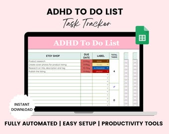 ADHD To-Do List Task Tracker Spreadsheet Template, Daily Weekly Monthly To-Do Task Management Checklist, Productivity Planner, Google Sheets