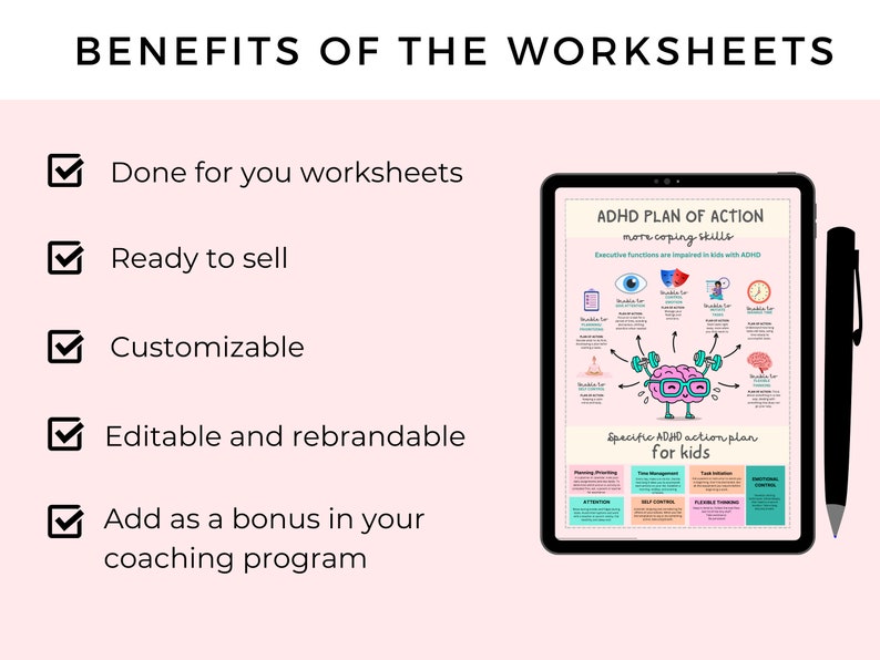 ADHD Worksheets, ADHD Workbook for Adults & Kids, Editable Adhd