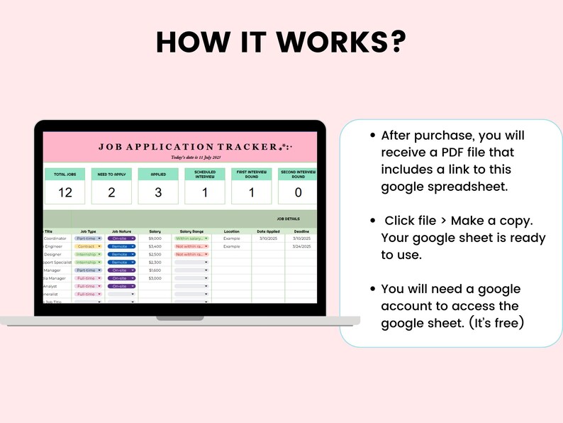 Kalkylblad för jobbansökningsspårning, Google Sheet för jobbspårning, spårning av jobberbjudanden, spårning av jobbintervjuer, karriärplanerare, spårning av jobbsökning bild 8