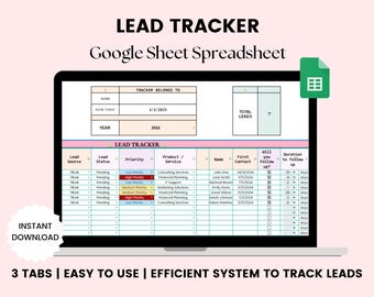 Hoja de cálculo de Google Lead Tracker para entrenadores, gestión de listas de clientes, CRM, canal de ventas, seguimiento de generación de clientes potenciales, lista de seguimiento