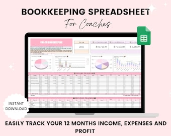 Bookkeeping Spreadsheet for Coaches, Revenue, Income and Expense tracker, Finance Tracker, Small Business Bookkeeping Google Sheet Template