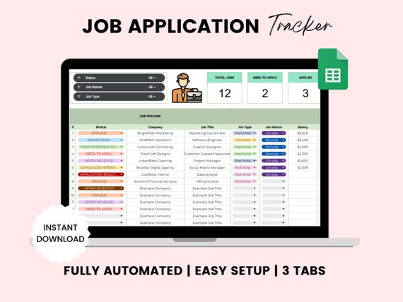 Job Application Tracker Spreadsheet, Job Tracker Google Sheet, Job Offer Tracker, Job Interview Tracker, Career Planner, Job Search Tracker
