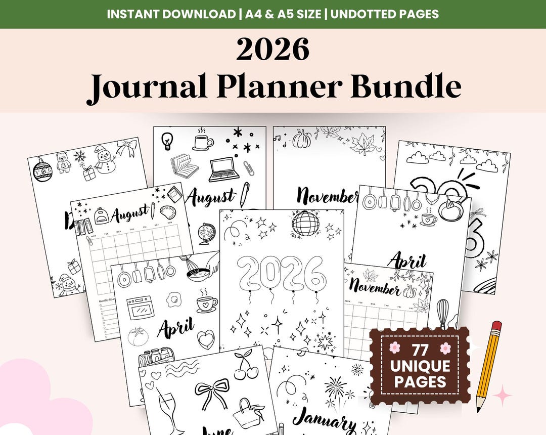 2026 Journal Planner Bundle, Bullet Journal Kit, A4 A5 Printable ...