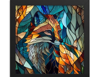 Fox in Stained Glass Art Style Framed Poster