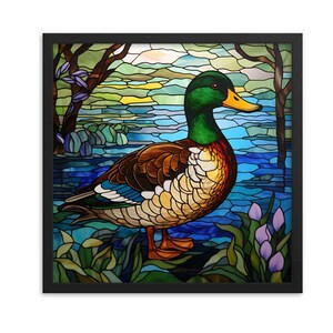 Pato en vidrieras StylecArte de pared enmarcado / Póster de papel enmarcado / Arte inspirado en vidrieras