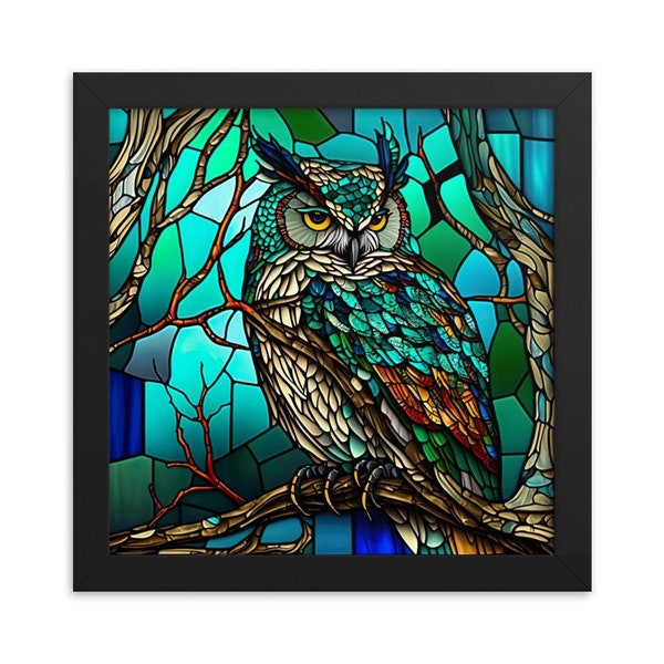 Owl in Stained Glass Style - Wall Art for Nature Lovers - Framed Paper Poster