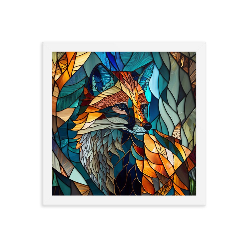 Fox in Stained Glass Art Style Framed Poster - Etsy