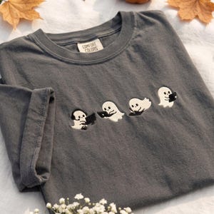 Working Ghost Embroidered Comfort Colors Shirt, Cute Halloween Office Ghost Tee, Spooky Remote Worker Shirt, Cozy Fall Gift