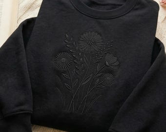 Embroidered Vintage Pressed Flowers Sweatshirt: Botanical Floral Tshirt, Wildflowers Crewneck, Boho Tee, Gift for Gardener