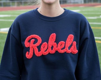 Custom Chenille Yarn Embroidered Sweatshirt, Team Game Day Fuzzy Letters, Customized Team Spirit Shirt, Football Mom Gift