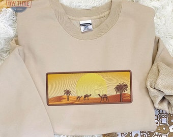 Embroidered Desert Camel Sweatshirt, Embroidered Travel  Desert Camel Unisex Sweatshirt or Hoodie, Embroidered Camel Hoodie