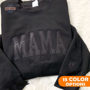 MAMA Embroidered Sweatshirt Embroidered Applique Glitter Crewneck, Custom Mama Embroidered Hoodie, Glitter Mama Sweatshirt, Gift for Mom image 2