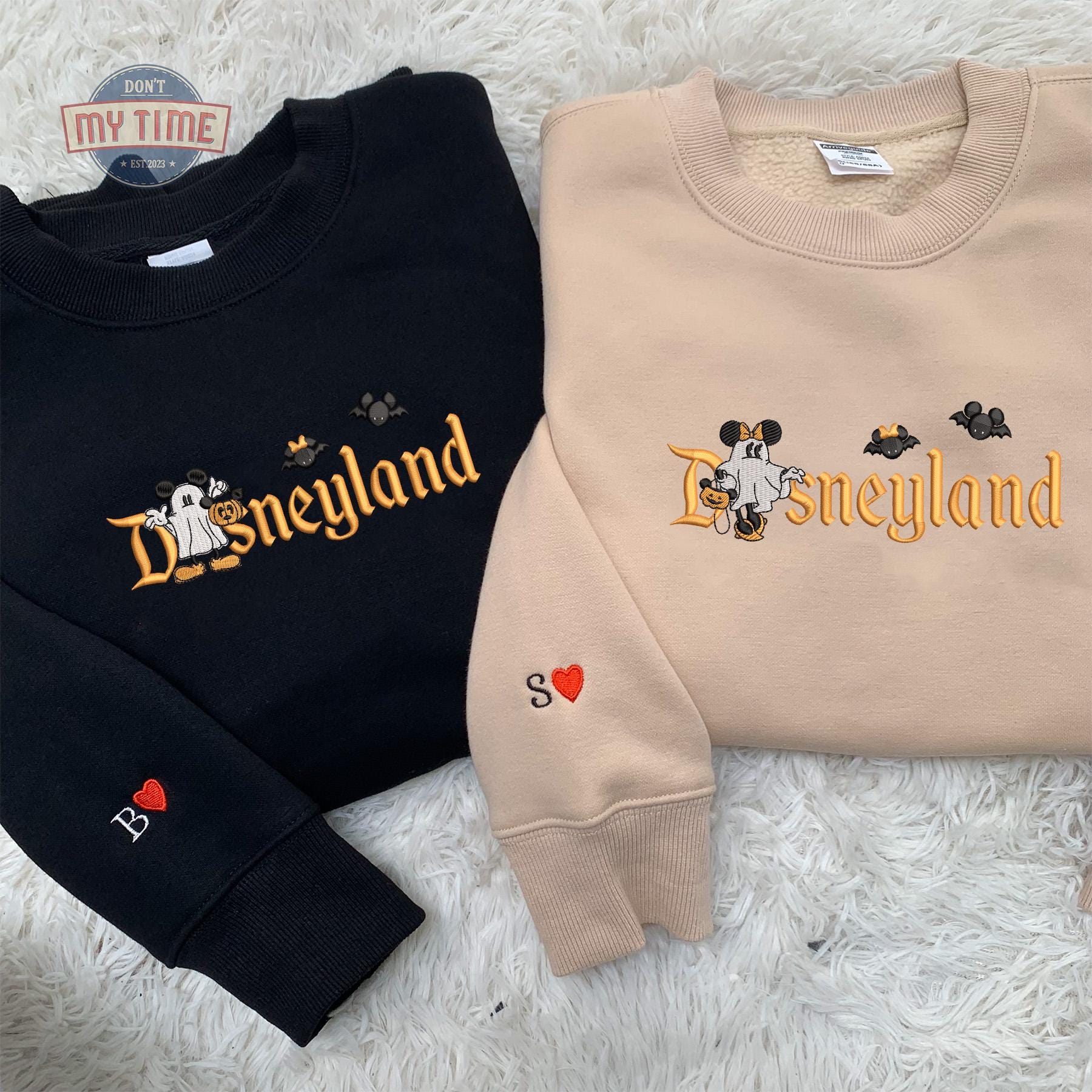 Mouse Cartoon Couple Embroidered Sweatshirt, Halloween Embroidered Sweatshirt, Magical Land Mouse Couple Embroidered Shirt, Halloween Gift