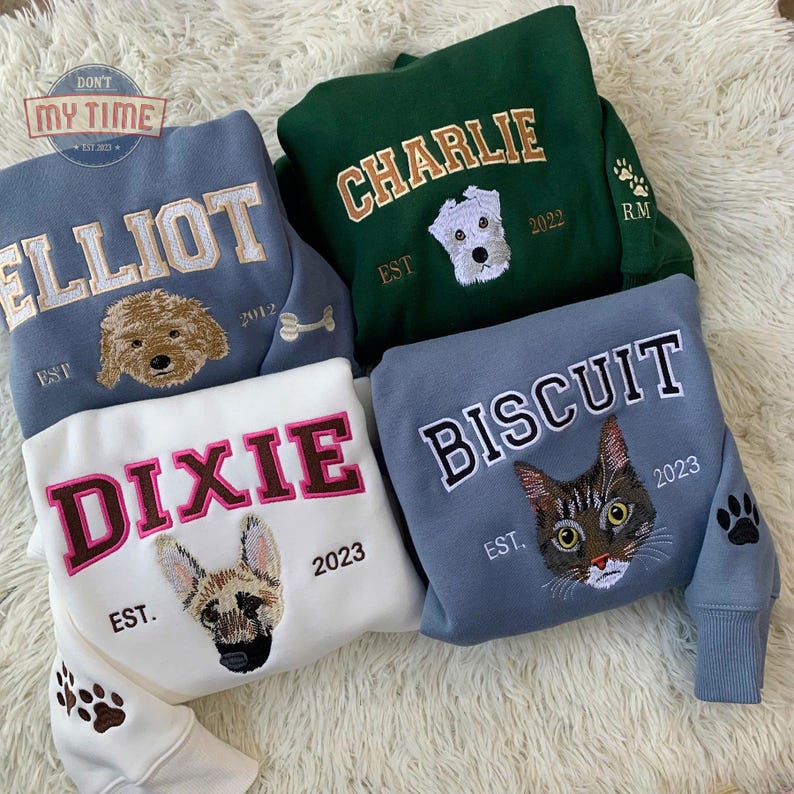 Custom Pet Embroidered Sweatshirt, Custom Pet Shirt, Embroidered Pet