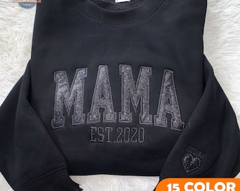 MAMA Embroidered Sweatshirt Embroidered Applique Glitter Crewneck, Custom Mama Embroidered Hoodie, Glitter Mama Sweatshirt, Gift for Mom