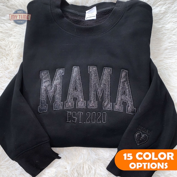 MAMA Embroidered Sweatshirt Embroidered Applique Glitter Crewneck, Custom Mama Embroidered Hoodie, Glitter Mama Sweatshirt, Gift for Mom