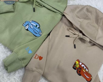 Embroidered Cartoon Car Couple Characters Embroidered Sweatshirt, Couple Matching Sweater Couple Matching Clothes Gift, Christmas Gift