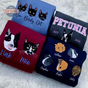 Custom Multi-Pet Embroidered Sweatshirt | Personalized Pet Portrait Gift | Embroidered Cat T-Shirt from Photo | Unique Custom Pet Embroidery