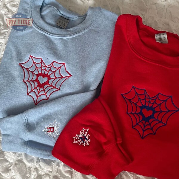 Heart Web Embroidered Sweatshirt, Matching Valentine's Day Embroidered Crewneck, Couples Shirt, Valentine's Gifts for Boyfriend