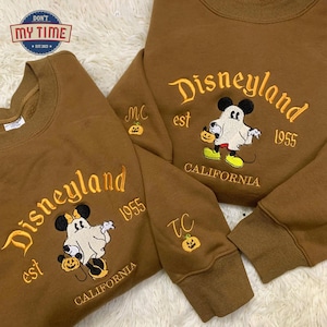 Embroidered Fall Cartoon Ghost Mouse Sweatshirt, Vintage Spooky Embroidered EST Shirt, Magical Land Sweatshirt, Halloween Embroidered Shirt