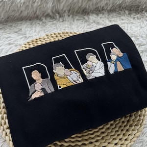 Embroidered PAPA Sweatshirt, Dad Embroidered Portrait, Custom Father's Day Crewneck, Custom Portrait Sweatshirt From Photo, Gifts For Dad