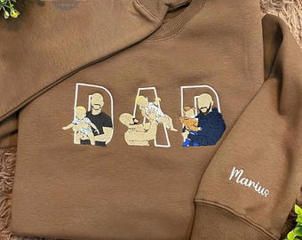 Dad Picture, Dad Hoodie with Kid Portrait Embroidered, Custom Embroidered Sweatshirt, Portrait From Photo | Memorial Shirt for Dad