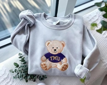 Custom College Sweatshirt, Embroidered Teddy Bear Sweatshirt, Custom University Name Shirt, Custom College Tee, Teddy Bear University Shirt