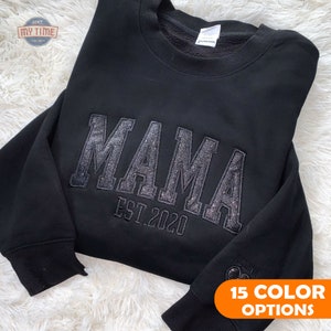 MAMA Embroidered Sweatshirt Embroidered Applique Glitter Crewneck, Custom Mama Embroidered Hoodie, Glitter Mama Sweatshirt, Gift for Mom image 4