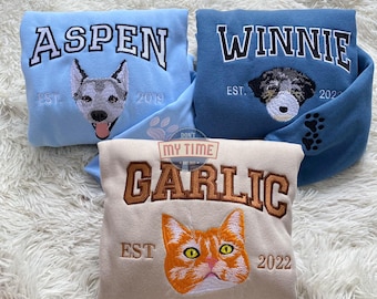 Custom Embroidered Pet Photo T-Shirt, Personalized Cat Sweatshirt, Pet Name Sweatshirt, Cat Mom Gift, Cat Lover Gift, Personalized Pet Gift