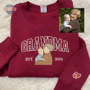 Sweat brodé grand-mère grand-père, sweat-shirt brodé portrait personnalisé de famille, sweat-shirt portrait personnalisé, cadeau maman, cadeau papa