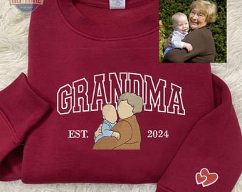 Grandma Grandpa Embroidered Sweatshirt, Family Custom Portrait Embroidered Sweatshirt, Custom Portrait Sweatshirt, Mom Gift, Dad Gift