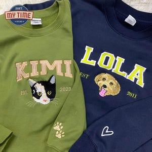 Custom Dog Embroidered Sweatshirt, Pet Embroidered Sweatshirt, Custom Pet Face and Name Embroidered Sweatshirt From Photo, Pet Lovers Gift