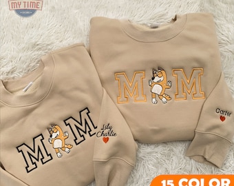 Personalisierte Mutter Hund gesticktes Sweatshirt, Benutzerdefinierte Hunde Mutter Geburtstagsfeier Shirt, Geschenk für Mama, Muttertag gesticktes Sweatshirt
