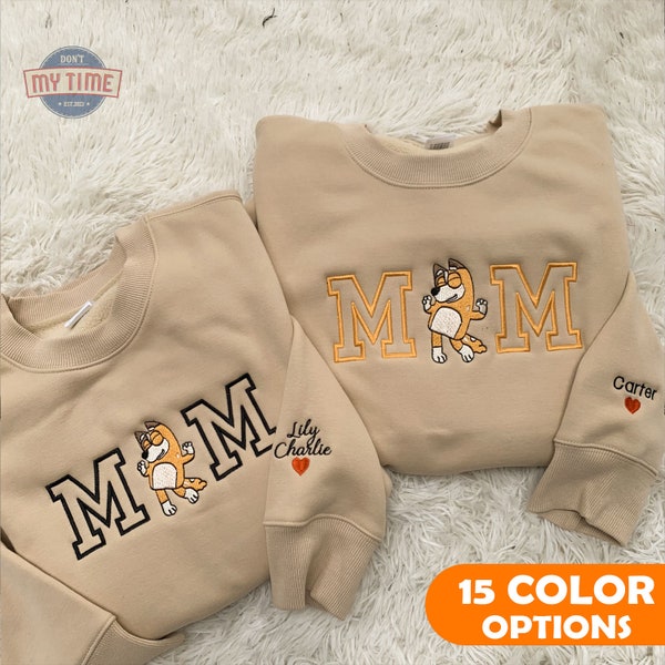 Personalized Mother Dog Embroidered Sweatshirt, Custom Dog Mom Birthday Party Shirt, Gift For Mama, Mother's Day Embroidered Sweatshirt