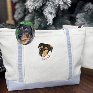 Custom Pet Face Canvas Tote Bag, Embroidered Custom Pet Face Canvas Tote Bag, Personalized Tote Bag, Back To College Canvas Tote Bag