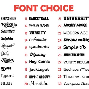 May include: A list of 30 different fonts, numbered 1 through 30, with each font name displayed in the corresponding font style. The font names include Bebas Neue, Reikna, Sandler, Selphia, Sinami, Daily, Krinkes, Heyam, Typori, College, Basketball, Philly Sans, Varsity, Ananda, quadranta, Mainstay, Hey Comic, jackinput, HIPPIE GROOUY, Marchila, University, Mickey Mouse, Modern Age, Straw milky, Simple tfb, American Captain, Varsity Regular, Bauhaus Modern, Times new normal, and Cocogoose Classic.
