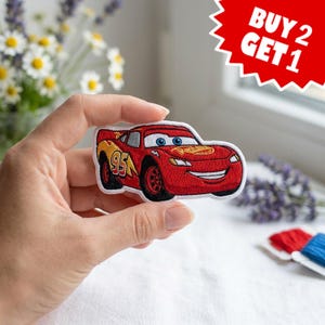 Racing Car Embroidered Iron On Patch, Cartoon Comic Patch, Patch For Jackets, Hats, Bags, Magical Land Trip Gift, Lightning Car Gift For Him