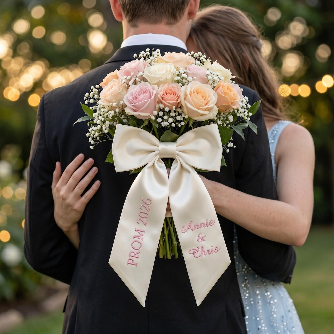 Embroidered Custom Prom Couple Bouquet Ribbon, Graduation Name Ribbon ...