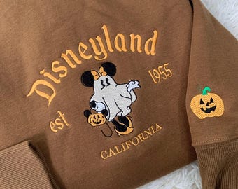 Magical Land Embroidered Sweatshirt, Mouse Cartoon Ghost Embroidered Sweater, Halloween Embroidered Sweatshirt, Halloween Women Shirt