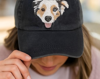 Chapéu personalizado para animais de estimação com bordado, chapéu personalizado com retrato de cachorro, rosto de cachorro, rosto de gato, chapéu personalizado para cachorro, chapéu personalizado para gato, chapéu combinando para casal